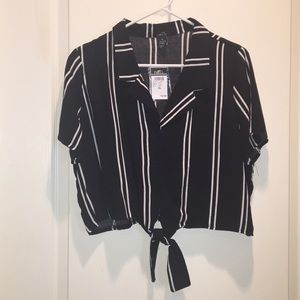 Rue 21 XL Black Striped Dolman Tie Front Top